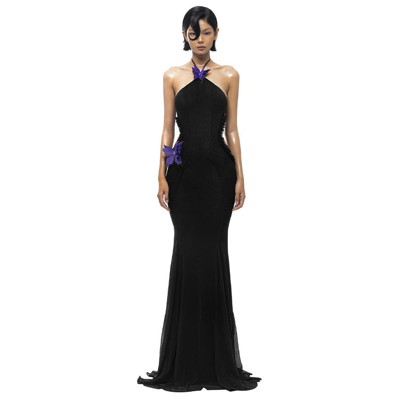 Autumn Sexy off Shoulder Halter Butterfly Decoration Slim Fit Holiday Dress Women  DestGlow