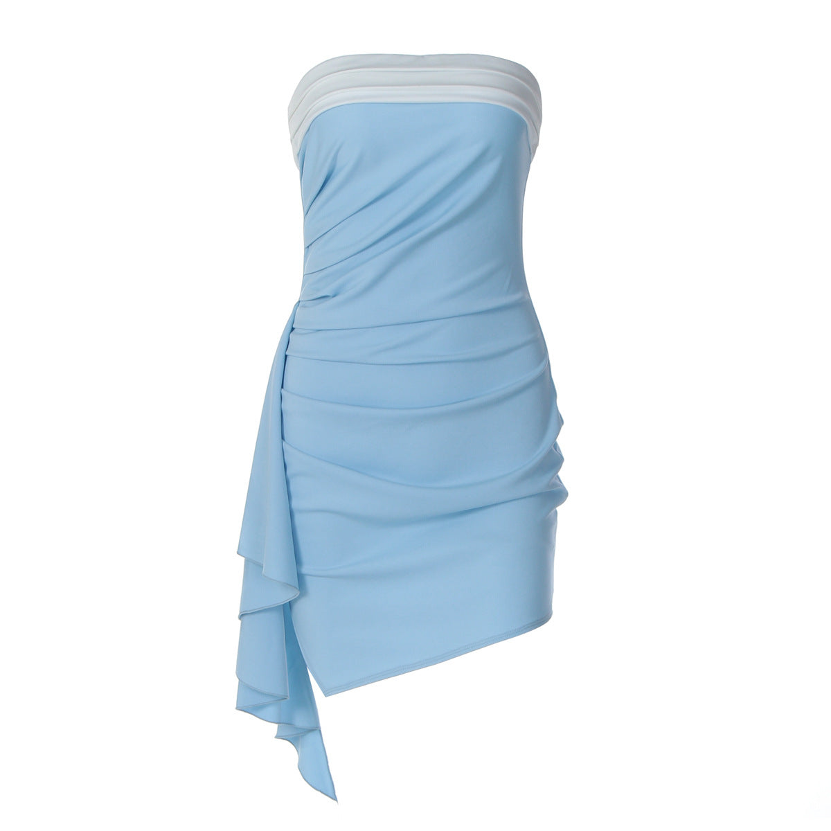 Women Clothing Autumn Color Contrast Patchwork Sexy Tube Top off Neck Ribbon Slim Dress by Ragazza