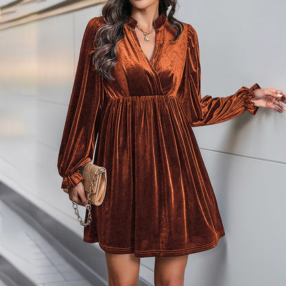 Long Sleeve Patchwork Autumn Winter Women Clothing Velvet Dress by Ragazza