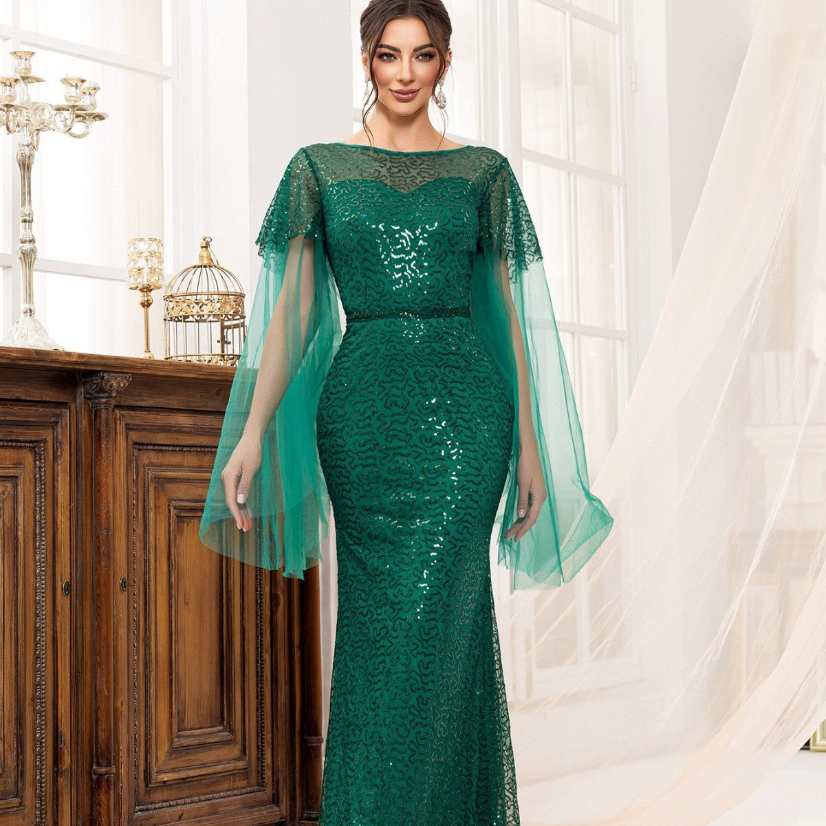 Cocktail Elegant Long Sleeveless Sequined Atmosphere Queen Fishtail Evening Dress  DestGlow
