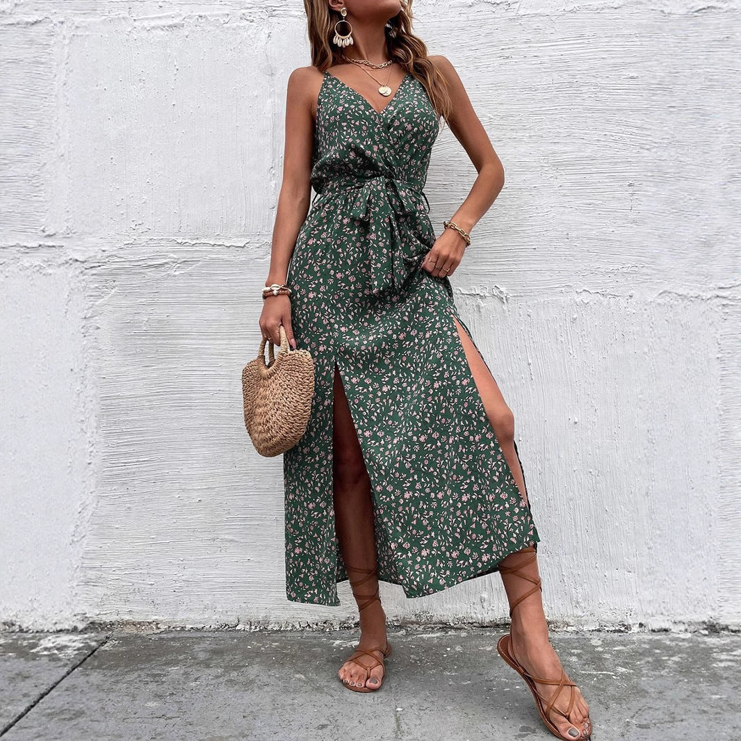 Women Clothes Summer Bohemian Strap Dress Printed Long Slit Maxi Dress by Ragazza