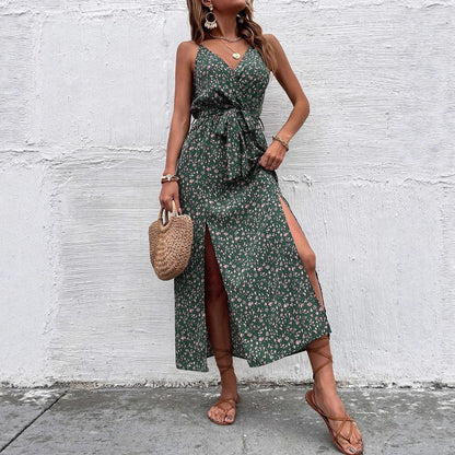 Women Clothes Summer Bohemian Strap Dress Printed Long Slit Maxi Dress by Ragazza
