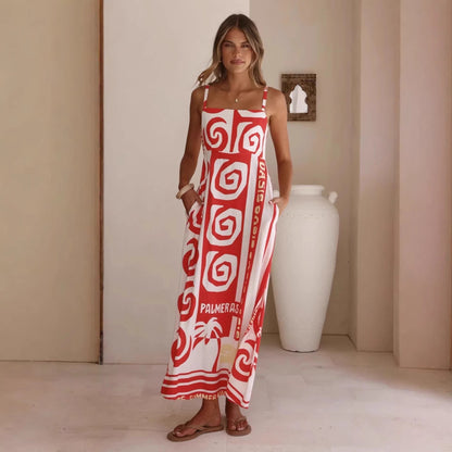 Summer Geometric Abstract Print Vacation Large Swing Cami Dress Women Dress by Ragazza