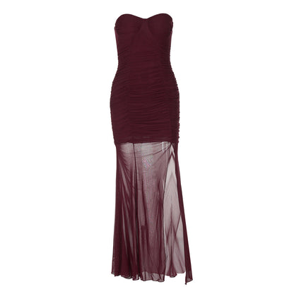 Mesh Stitching Dress Summer Women Clothing Split Sexy Bandeau Slim Fit Women Dress by Ragazza