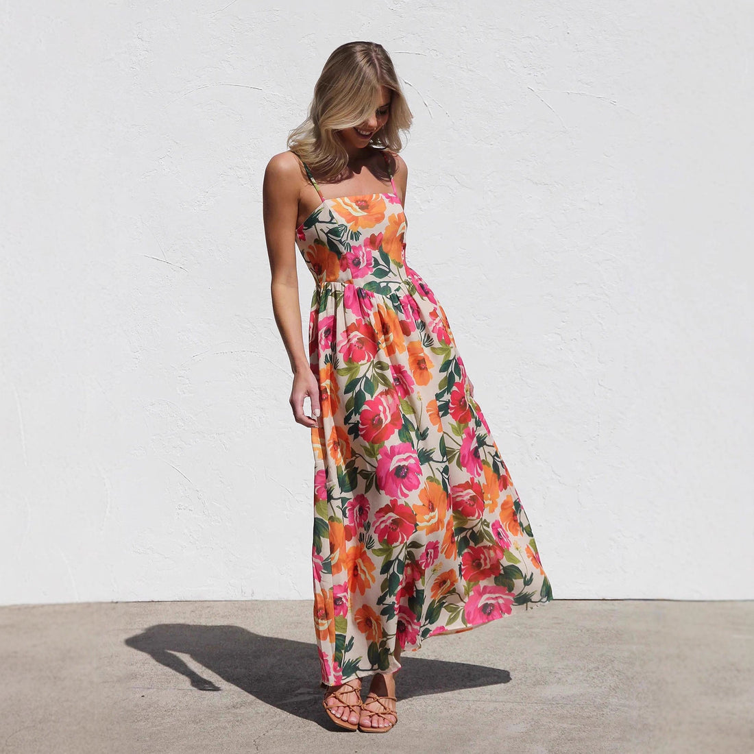 Dress Printed Slim Strap Dress Vacation A Swing Dress for Women by Ragazza