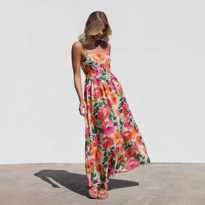 Dress Printed Slim Strap Dress Vacation A Swing Dress for Women by Ragazza