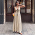 Summer Office Lace up Contrast Color V neck Sleeveless Dress Women  DestGlow