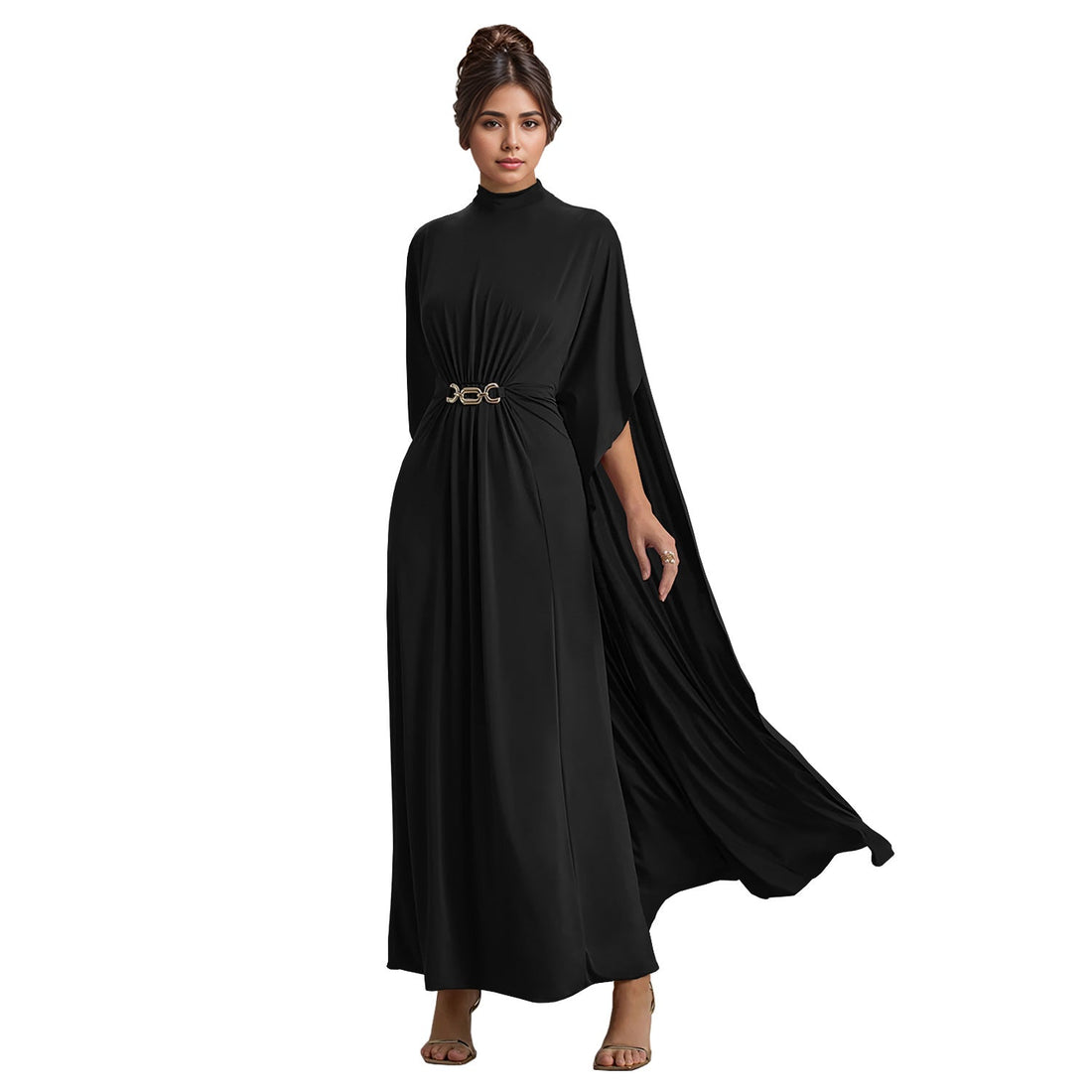 Women Wear Slim Fit Belt Buckle round Neck Shawl Dress by Ragazza