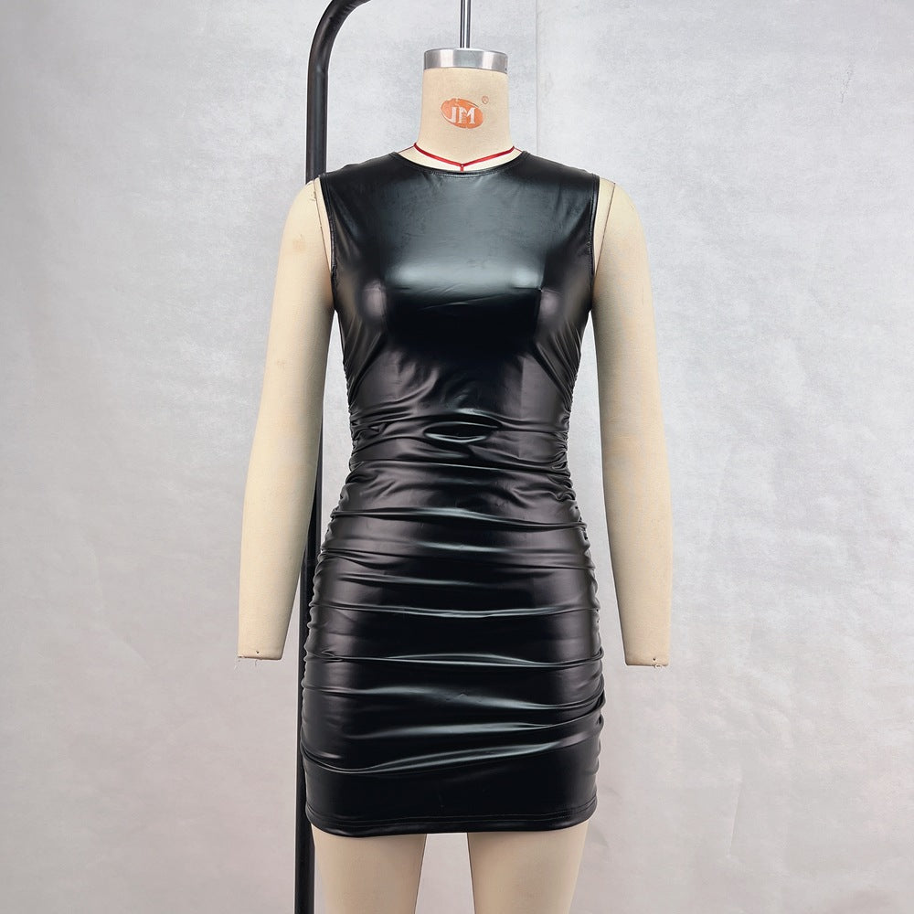 Women Faux Leather Sexy Slim Hip Dress Nightclub by Ragazza
