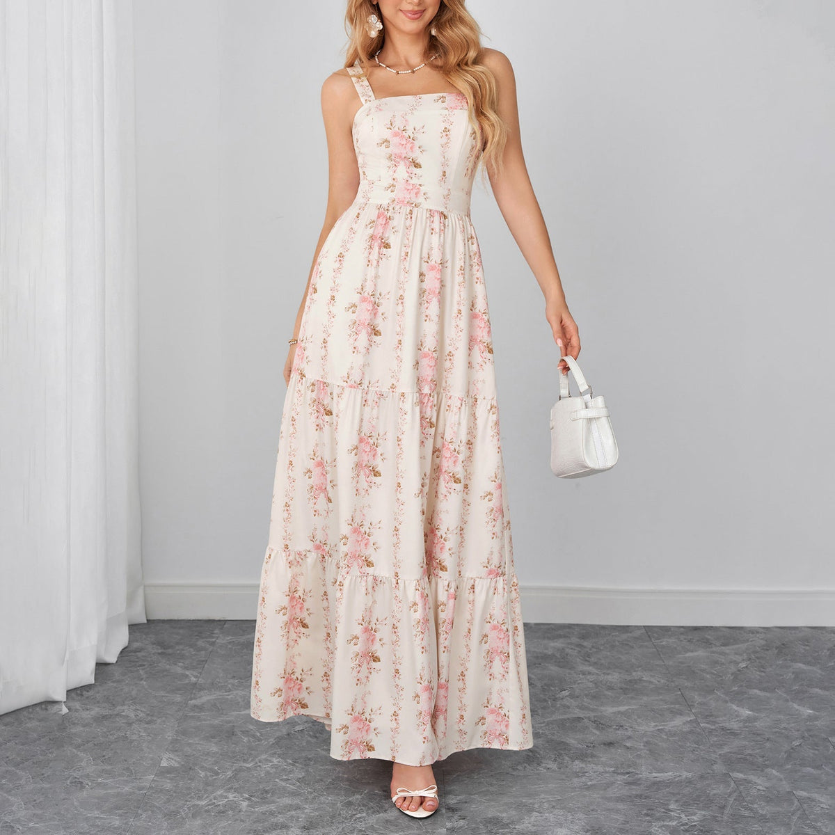 Summer Four Sided Stretch Printing Slip Dress Sexy Backless Bow Strap Dress  DestGlow