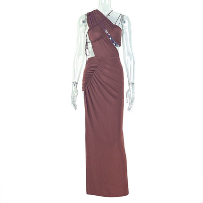 Slim Fit Backless Split Asymmetric Turtleneck Maxi Dress Sexy Elegant Women Solid Color Evening Dress by Ragazza