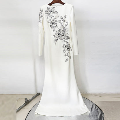 Formal Dress Heavy Industry Embroidered Beads Diamond Embedded Maxi Dress by Ragazza