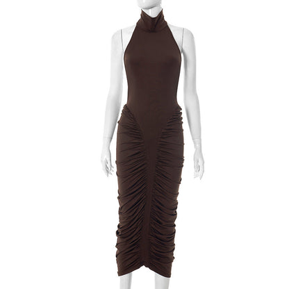 Women Clothing Summer Halter High Collar Pleated Hip Dress Women by Ragazza