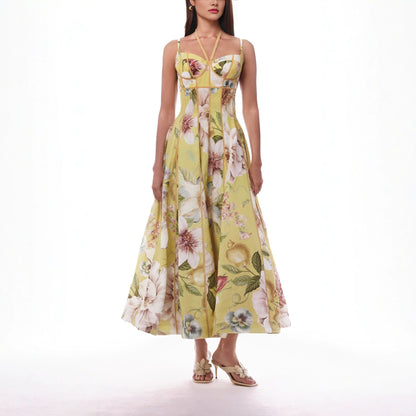 Spring Summer Suspender Printed Large Swing Dress Holiday Casual Women Dress  DestGlow