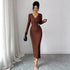 Cross Collar Knitted Texture Solid Color Slim Slimming Dress Women Winter by Ragazza