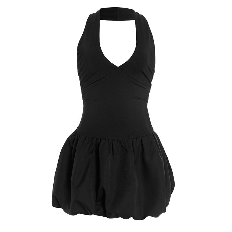 V neck Halter Sexy Beauty Back Color Contrast Patchwork Slim High Waist Short Bud by Ragazza