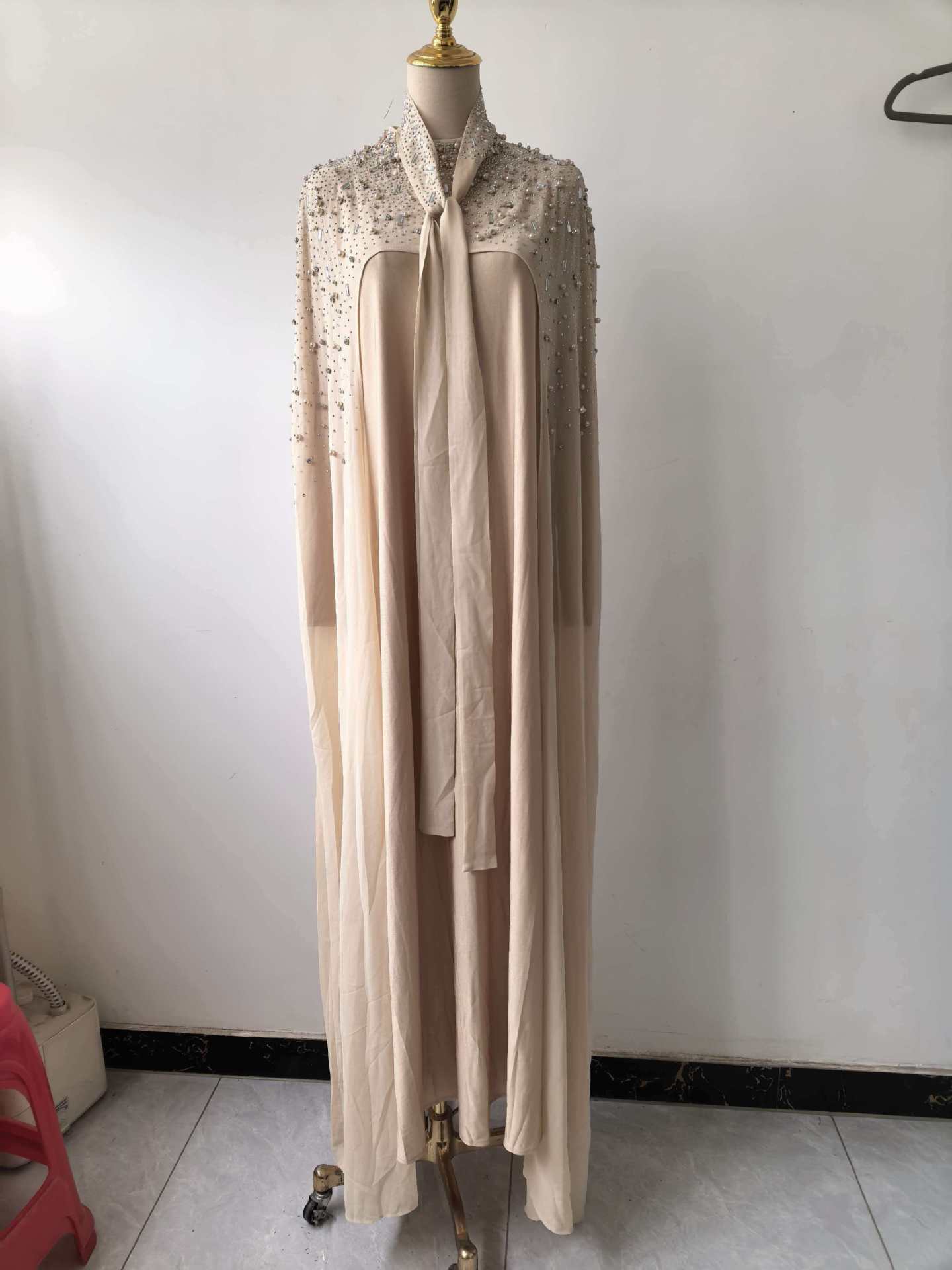 Spring Elegant Retro Exquisite Rhinestone Cape Shawl High Waist Slimming Dress by Ragazza