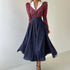 Contrast Color Design Collared Long Sleeve A line Women Waist Controlled Printed Large Swing Dress by Ragazza
