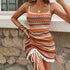 Summer Suspender Color Stripes Knitted Dress Pleating Sweet Spicy Backless Lace up Dress by Ragazza