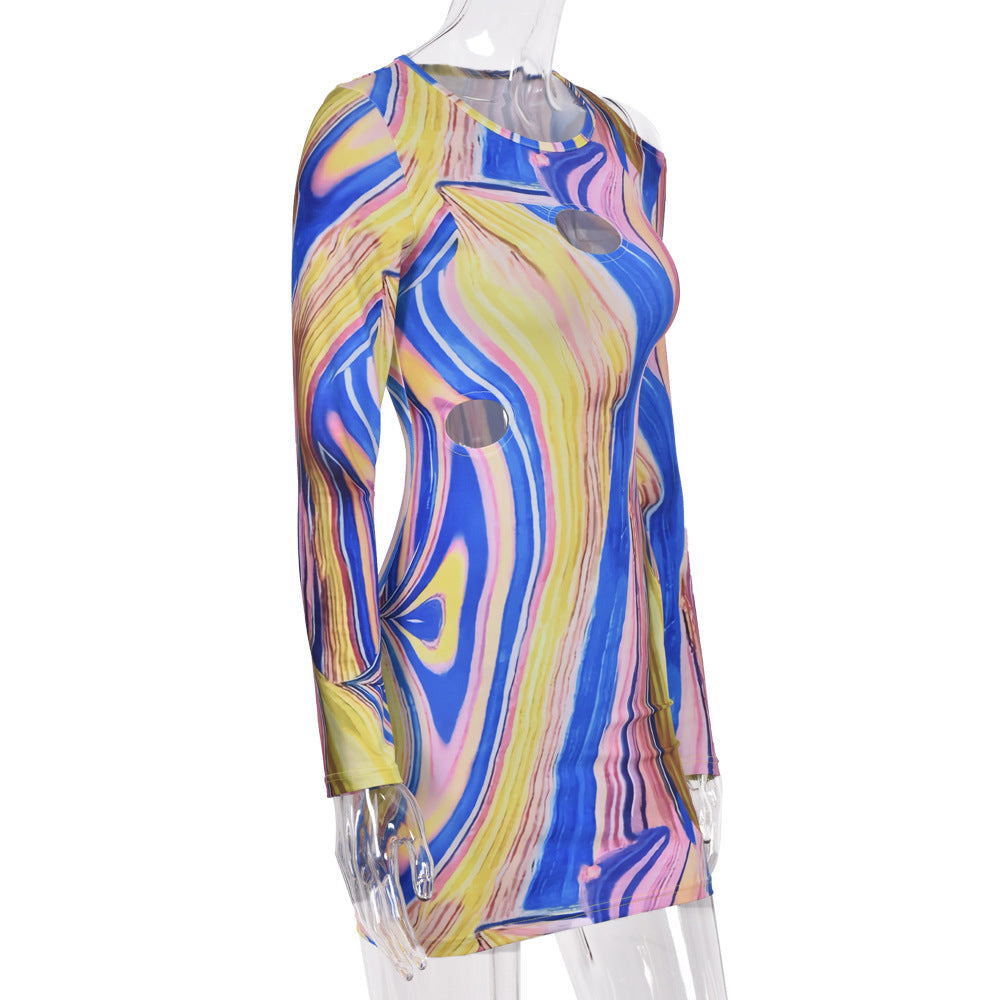 Sexy Cutout off the Shoulder Dress Contrast Color round Neck One Step for Women by Ragazza