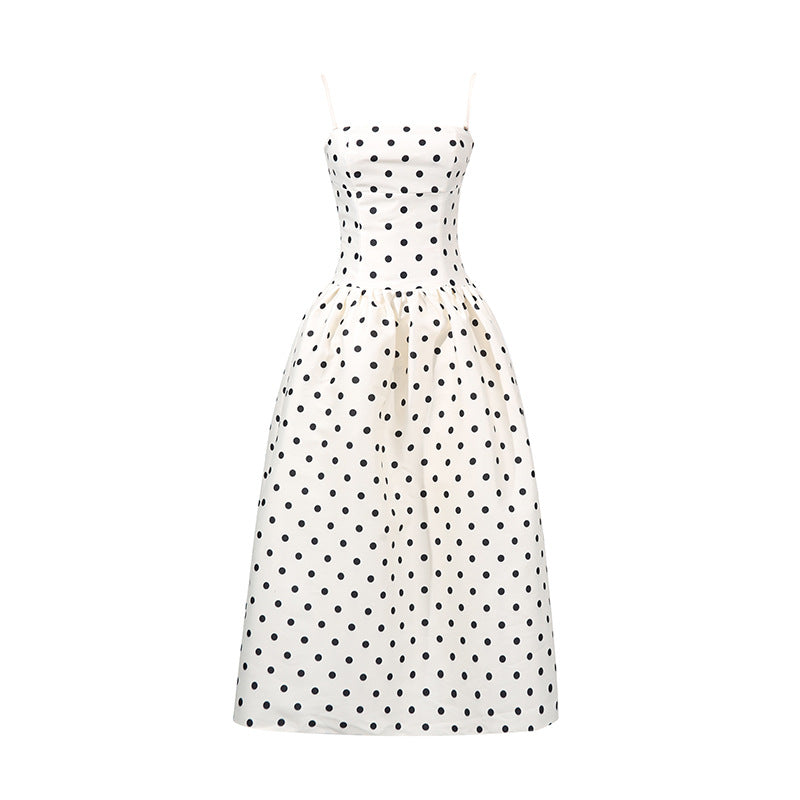 Autumn Fitted Waist Polka Dots Printed Waist Controlled French Elegant Dress by Ragazza