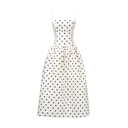 Autumn Fitted Waist Polka Dots Printed Waist Controlled French Elegant Dress by Ragazza
