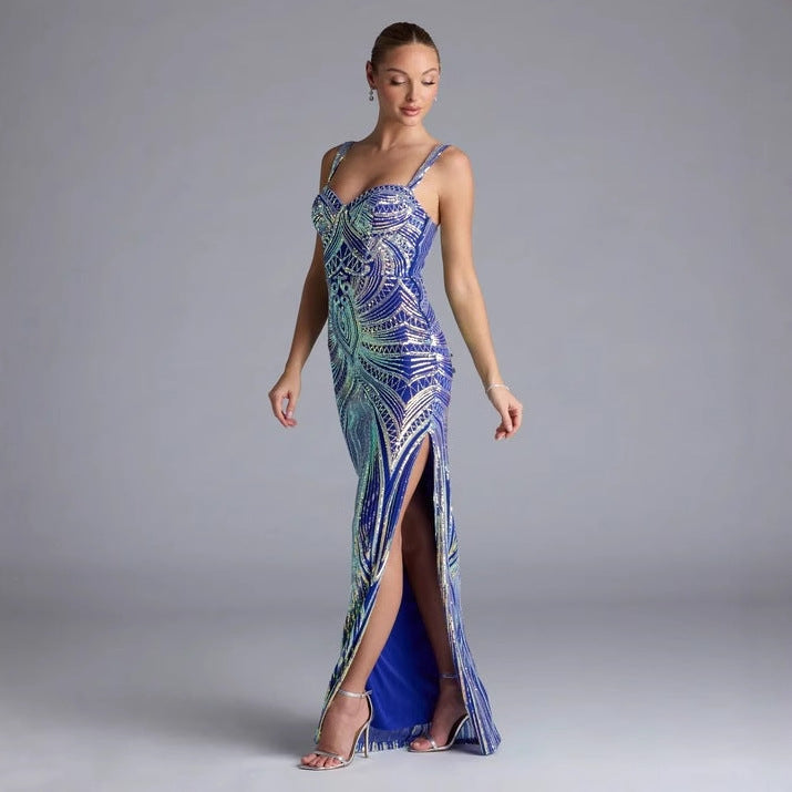 High End Sequined Pattern Sexy Sling Dress Cocktail Evening Dress Performance Dress by Ragazza