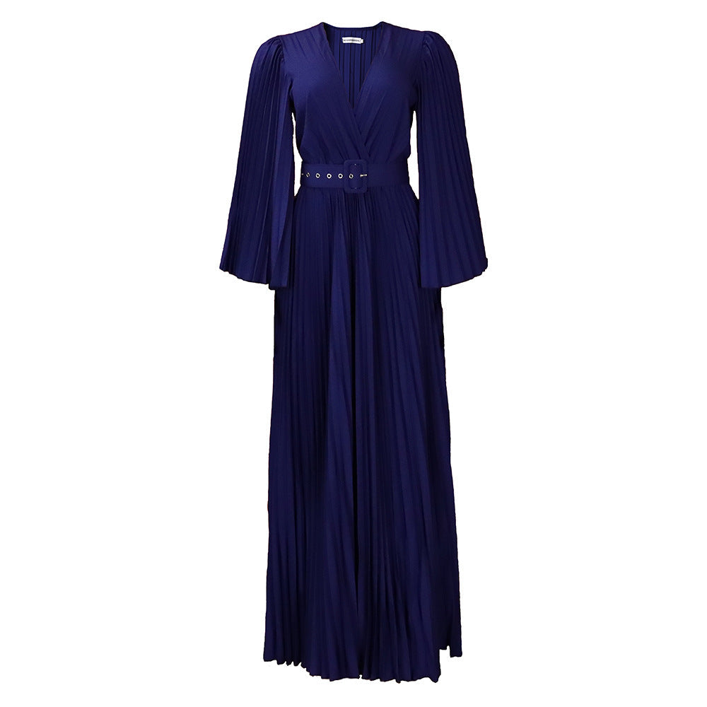 Women Clothing V neck Sexy Pleated Formal Swing Dress Maxi Dress by Ragazza