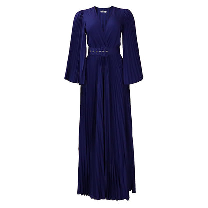 Women Clothing V neck Sexy Pleated Formal Swing Dress Maxi Dress by Ragazza