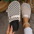 Weaving Hollow Out Cutout Thick Bottom Toe Cap Mules Slippers Women Outer Wear Breathable Belt Buckle Beach Slippers  DestGlow