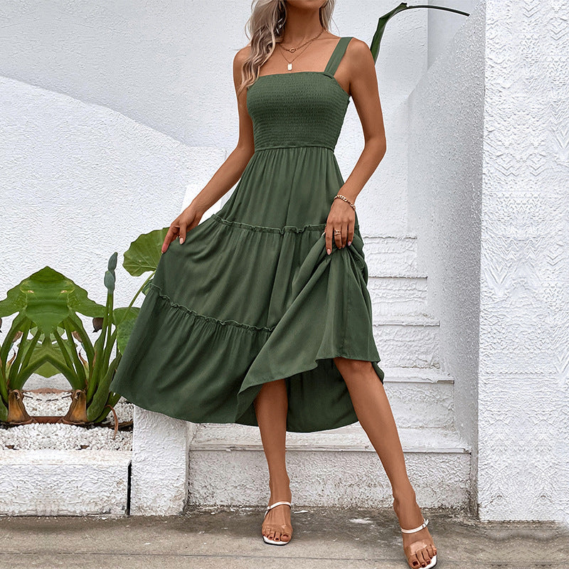 Women Solid Color Sling Summer Dress by Ragazza