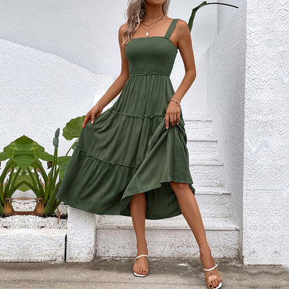 Women Solid Color Sling Summer Dress by Ragazza