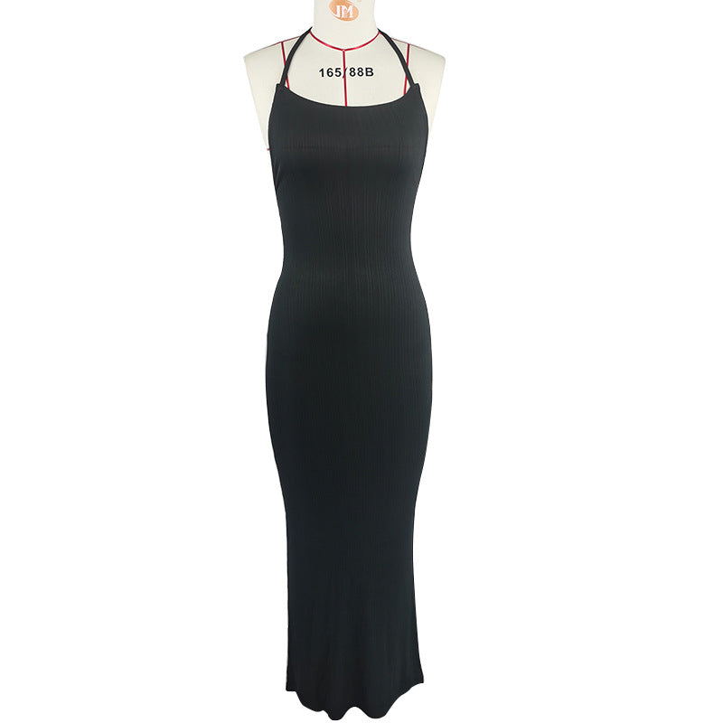 Women Clothing Sunken Stripe Slim Fit Suspender Dress Sexy Big Backless Tied Dress by Ragazza