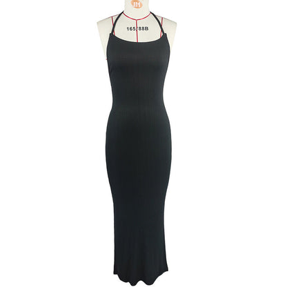 Women Clothing Sunken Stripe Slim Fit Suspender Dress Sexy Big Backless Tied Dress by Ragazza