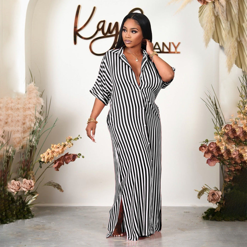 Women Clothing Striped Shirt Women Dress Split Dress French Dress by Ragazza
