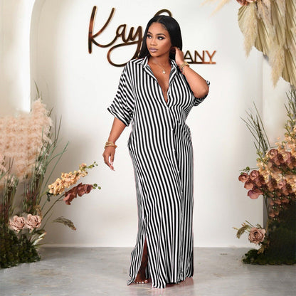 Women Clothing Striped Shirt Women Dress Split Dress French Dress by Ragazza