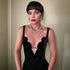 Sexy V neck Strap Zipper Furcal Lower Hem Dress Nightclub Black French Dress by Ragazza