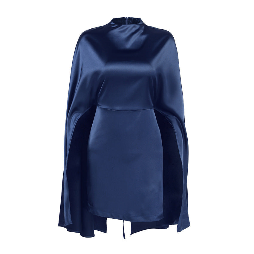 Niche Irregular Asymmetric Turtleneck Long Sleeve Waist Trimming Short Dress Women Spring Summer by Ragazza