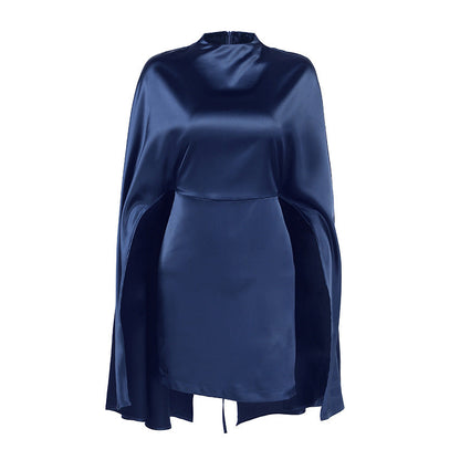 Niche Irregular Asymmetric Turtleneck Long Sleeve Waist Trimming Short Dress Women Spring Summer by Ragazza