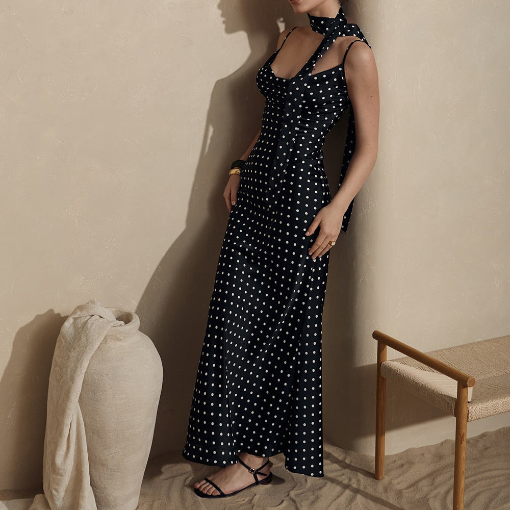 Strap Maxi Dress Summer Halter Strap Fishtail Polka Dot Maxi Dress by Ragazza
