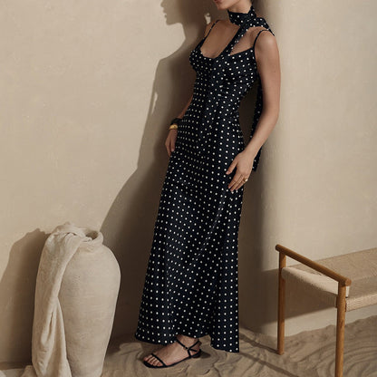 Strap Maxi Dress Summer Halter Strap Fishtail Polka Dot Maxi Dress by Ragazza