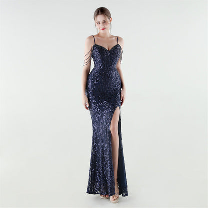 Heavy Industry Sequin Beaded Boning Corset Waist Tight Evening Dress by Ragazza