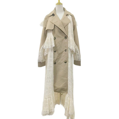Fall Elegant Elegant Design Lace Stitching High Grade Waist Slimming Women Trench Coat by Ragazza