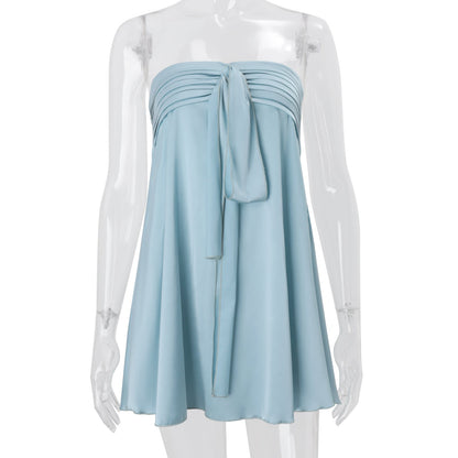 Women Clothing Spring Sexy Street Satin Tube Top Strap Solid Color Sleeveless Dress by Ragazza