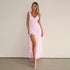 Spring Summer Slim Strap Dress Sexy V neck Ruffled Split Dress by Ragazza