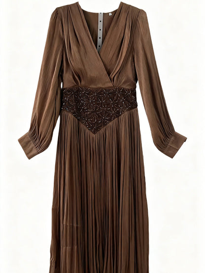 Elegant Long Sleeve Solid Color Diamond Dress Autumn High Grade Waist Slimming Dress Women by Ragazza