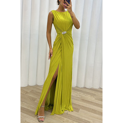 Pleated Split Casual Dress Sleeveless Dress Evening Dress Women by Ragazza