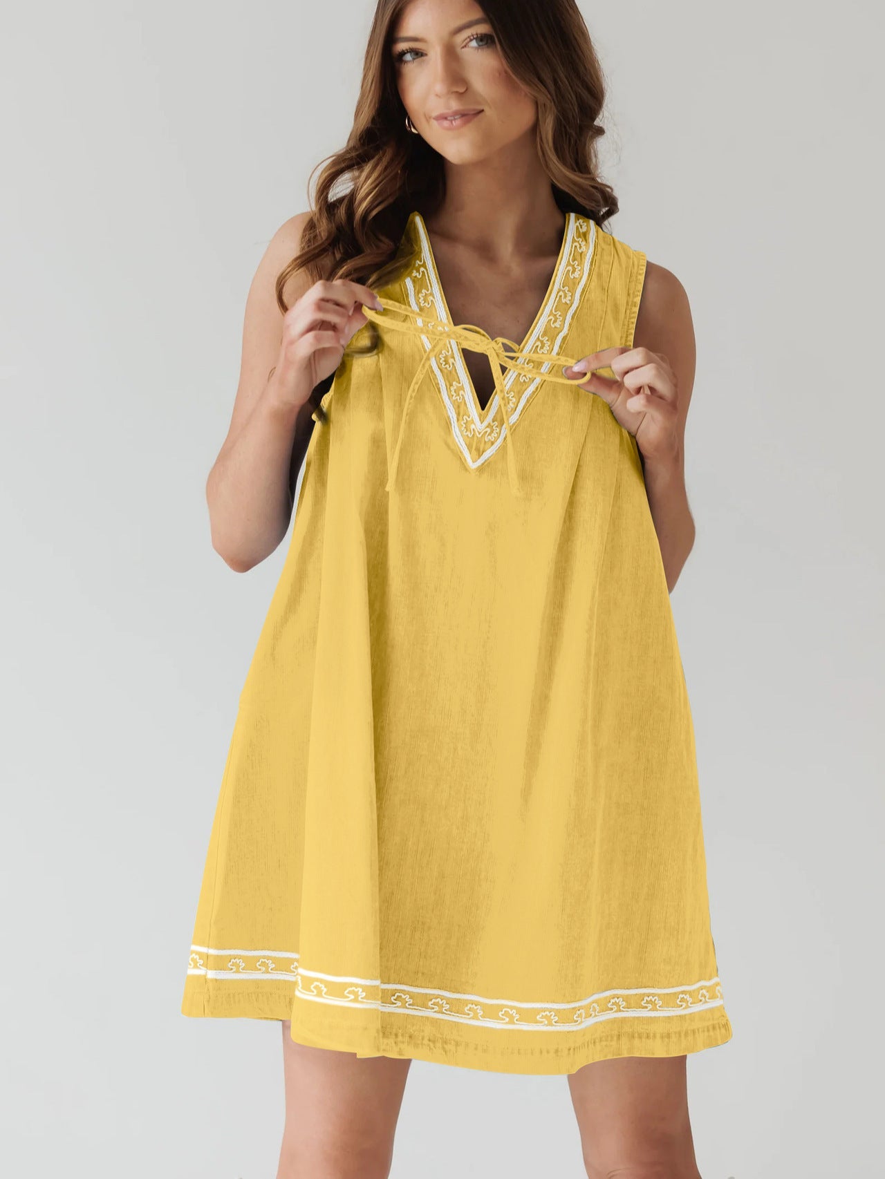 Summer Street Hipster V neck Sleeveless Embroidered Vest Denim Dress by Ragazza