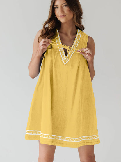 Summer Street Hipster V neck Sleeveless Embroidered Vest Denim Dress by Ragazza