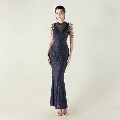 High Neck Fishtail Evening Dress Pearl Embroidery Sequined Crystal Diamond Decorations Red Carpet Wedding Cocktail Dress by Ragazza